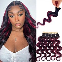 Body Wave Tape Ins Human Hair Extensions For Black Women 24 Inch 1B99J Highlights Curly Human Hair Tape In Extensions Natural B