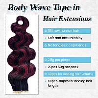 Body Wave Tape Ins Human Hair Extensions For Black Women 24 Inch 1B99J Highlights Curly Human Hair Tape In Extensions Natural B