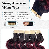 Body Wave Tape Ins Human Hair Extensions For Black Women 24 Inch 1B99J Highlights Curly Human Hair Tape In Extensions Natural B