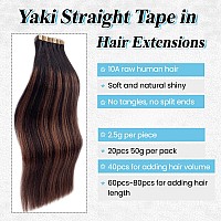 Light Yaki Tape In Hair Extensions Human Hair Balayage Natural Black To Chocolate Brown Invisible Human Hair Tape In Extensions