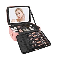 Relavel Makeup Bag With Led Mirror 162 Inches Large Makeup Case Travel Portable Cosmetic Organizer Vanity Case For Women Rech