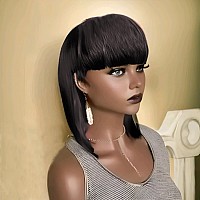 Pangdonglai Short Straight Bob Wigs Mullet Straight Human Hair Wigs With Bangs For Black Women 10A 10Inch Hair Pixie Cut Wigs Fo