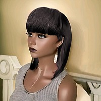 Pangdonglai Short Straight Bob Wigs Mullet Straight Human Hair Wigs With Bangs For Black Women 10A 10Inch Hair Pixie Cut Wigs Fo