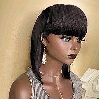 Pangdonglai Short Straight Bob Wigs Mullet Straight Human Hair Wigs With Bangs For Black Women 10A 10Inch Hair Pixie Cut Wigs Fo