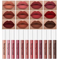 12Pcs Makeup Matte Lipstick Lip Kit Nonstick Cup Not Fade Velvety Liquid Lipstick Waterproof Long Lasting Durable Nude Lip Glo