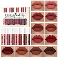 12Pcs Makeup Matte Lipstick Lip Kit Nonstick Cup Not Fade Velvety Liquid Lipstick Waterproof Long Lasting Durable Nude Lip Glo