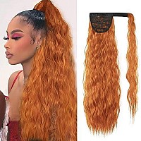 Corn Wave Ponytail Extension Clip In 22 Inch Long Wavy Curly Wrap Around Pony Tail Heat Resistant Synthetic Hairpiece For Wome