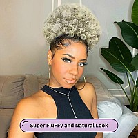 Yeame Afro Puff Drawstring Ponytail For Black Women Short Kinky Curly Afro Ponytail Synthetic Hair Puffs Premium Ombre Blonde