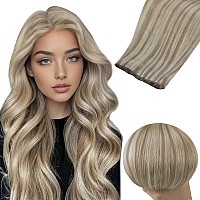 Full Shine Hand Tied Weft Hair Extensions Genius Weft Human Hair Extensions Color Ash Blonde Mix Bleach Blonde Hair Extensions S