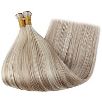 Full Shine Hand Tied Weft Hair Extensions Genius Weft Human Hair Extensions Color Ash Blonde Mix Bleach Blonde Hair Extensions S