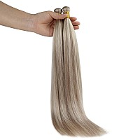 Full Shine Hand Tied Weft Hair Extensions Genius Weft Human Hair Extensions Color Ash Blonde Mix Bleach Blonde Hair Extensions S