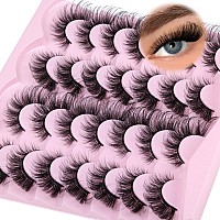 False Eyelashes Cat Eye Lashes Wispy Mink Lashes Natural 14 Pairs Fluffy Fake Eyelashes Pack Strip Lashes Fox Eye False Lashes B