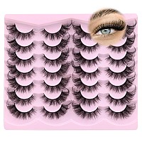 False Eyelashes Cat Eye Lashes Wispy Mink Lashes Natural 14 Pairs Fluffy Fake Eyelashes Pack Strip Lashes Fox Eye False Lashes B