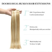 Doores Human Hair Extensions Seamless Clip In Dark Blonde Highlighted Bleach Blonde 24 Inch 160G 7Pcs Invisi Edge Hair Extensi