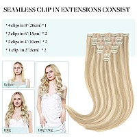 Doores Human Hair Extensions Seamless Clip In Dark Blonde Highlighted Bleach Blonde 24 Inch 160G 7Pcs Invisi Edge Hair Extensi