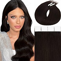 Anrosa 16Inch Tape In Hair Extensions Human Hair Black Tape Ins Human Hair Extensions Real Human Hair Extensions Double Side Tap