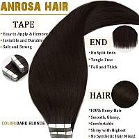 Anrosa 16Inch Tape In Hair Extensions Human Hair Black Tape Ins Human Hair Extensions Real Human Hair Extensions Double Side Tap