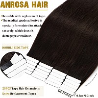 Anrosa 16Inch Tape In Hair Extensions Human Hair Black Tape Ins Human Hair Extensions Real Human Hair Extensions Double Side Tap