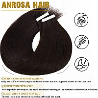 Anrosa 16Inch Tape In Hair Extensions Human Hair Black Tape Ins Human Hair Extensions Real Human Hair Extensions Double Side Tap