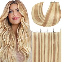 Anrosa Tape In Hair Extensions Human Hair Natural Human Hair Highlight Mixed Color Two Tone Dirty Brown Mixed To Light Platinum