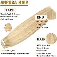 Anrosa Tape In Hair Extensions Human Hair Natural Human Hair Highlight Mixed Color Two Tone Dirty Brown Mixed To Light Platinum