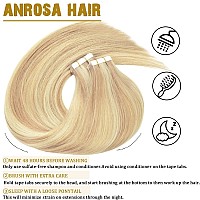 Anrosa Tape In Hair Extensions Human Hair Natural Human Hair Highlight Mixed Color Two Tone Dirty Brown Mixed To Light Platinum