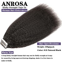 Anrosa Kinky Straight Hair Extension Tape In Black Seamless Skin Weft Tape Ins Real Human Hair Extensions 1B Natural Black Tape