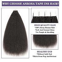 Anrosa Kinky Straight Hair Extension Tape In Black Seamless Skin Weft Tape Ins Real Human Hair Extensions 1B Natural Black Tape