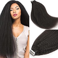 18 Inch Kinky Straight Tape In Extensions Natural Black 1B Seamless Skin Weft Kinky Curly Hair Extensions Real Human Hair Doubl