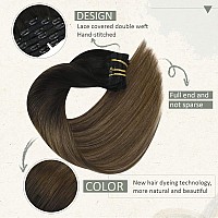 Sunny Hair Clip In Extension Ombre Clip In Hair Extensions Human Hair Natural Black Ombre Dark Brown With Caramel Brown Clip In