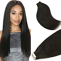 Anrosa Tape In Hair Extensions Yaki Straight Real Remy Human Hair For Black Women 20 Inch Seamless Double Sided Yaki Straight Ta