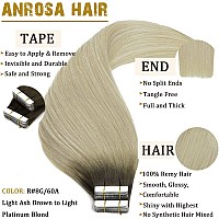 Anrosa Tape In Hair Extensions Real Remy 16Inch Ash Brown To Blonde Fashion Color Tape In Hair Extensions Natural Hair Double Si