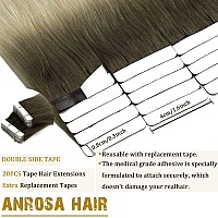 Anrosa Tape In Hair Extensions Real Remy 16Inch Ash Brown To Blonde Fashion Color Tape In Hair Extensions Natural Hair Double Si