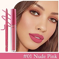 Evpct 2Pcs Nude Pink Matte Lip Liner And Lipstick Lip Gloss Set Kit For Women Nude Pink Matte Lipstick Kit With Lip Liner Lip