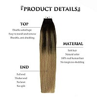 Anrosa Tape In Hair Extensions Human Hair 16 Inch Balayage 212 Darkest Brown Fading To Light Golden Brown Color Pretaped Real