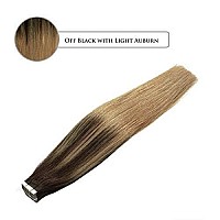 Anrosa Tape In Hair Extensions Human Hair 16 Inch Balayage 212 Darkest Brown Fading To Light Golden Brown Color Pretaped Real