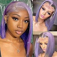 13X4 Bob Wig Human Hair Lace Frontal Wigs Pre Plucked 10 Inch Colored Lilac Straight Short Bob Wigs Human Hair Light Purple 13X4