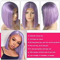 13X4 Bob Wig Human Hair Lace Frontal Wigs Pre Plucked 10 Inch Colored Lilac Straight Short Bob Wigs Human Hair Light Purple 13X4