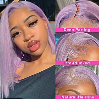 13X4 Bob Wig Human Hair Lace Frontal Wigs Pre Plucked 10 Inch Colored Lilac Straight Short Bob Wigs Human Hair Light Purple 13X4