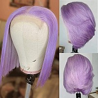 13X4 Bob Wig Human Hair Lace Frontal Wigs Pre Plucked 10 Inch Colored Lilac Straight Short Bob Wigs Human Hair Light Purple 13X4