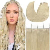 Anrosa Tape In Hair Extensions Human Hair Platinum Blonde Real Remy Tape In Human Hair 16 Inch 50G 20Pcs Natural Straight Skin W