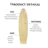 Anrosa Tape In Hair Extensions Human Hair Platinum Blonde Real Remy Tape In Human Hair 16 Inch 50G 20Pcs Natural Straight Skin W