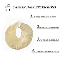 Anrosa Tape In Hair Extensions Human Hair Platinum Blonde Real Remy Tape In Human Hair 16 Inch 50G 20Pcs Natural Straight Skin W