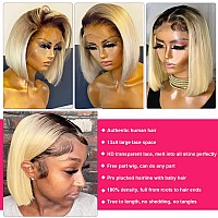 Ombre Blonde Bob Wig Human Hair 1B613 Black And Blonde Wig Human Hair Bob 13X4 Hd Lace Front Wigs Human Hair Pre Plucked Pre Cu