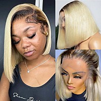 Ombre Blonde Bob Wig Human Hair 1B613 Black And Blonde Wig Human Hair Bob 13X4 Hd Lace Front Wigs Human Hair Pre Plucked Pre Cu