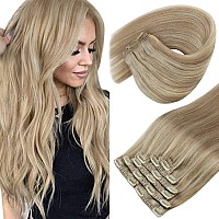 Sunny Long Clip In Hair Extensions Blonde Real Human Hair Clip In Extensions Golden Blonde Highlights Light Blonde Clip On Hair