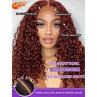 Yiroo Bye Bye Knots Glueless Wig Reddish Brown Water Wave 7X5 Hd Pre Cut Lace Front Wigs Pre Plucked Put On And Go Pre Bleached