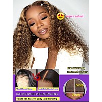 Yiroo Bye Bye Knots Glueless Wig Highlights Honey Blonde Curly 7X5 Pre Cut Hd Lace Front Wig Invisible Knots Pre Plucked Put On