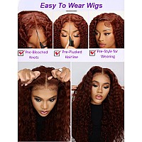 Yiroo Bye Bye Knots Glueless Wig Reddish Brown Water Wave 7X5 Hd Pre Cut Lace Front Wigs Pre Plucked Put On And Go Pre Bleached