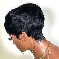 Pangdonglai Pixie Wigs Human Hair Wigs With Bangs Short Layered Pixie Cut Wigs For Black Women Brazilian Virgin Staight Human Ha